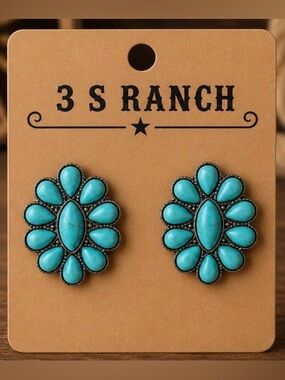 🤠💎 3 S Ranch Turquoise Concho Stud Earrings – NWT 💎🤠